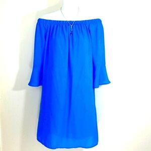 Royal Blue Off Shoulder Bell Sleeve Midi Dress S Resort Cruise Party Cocktail